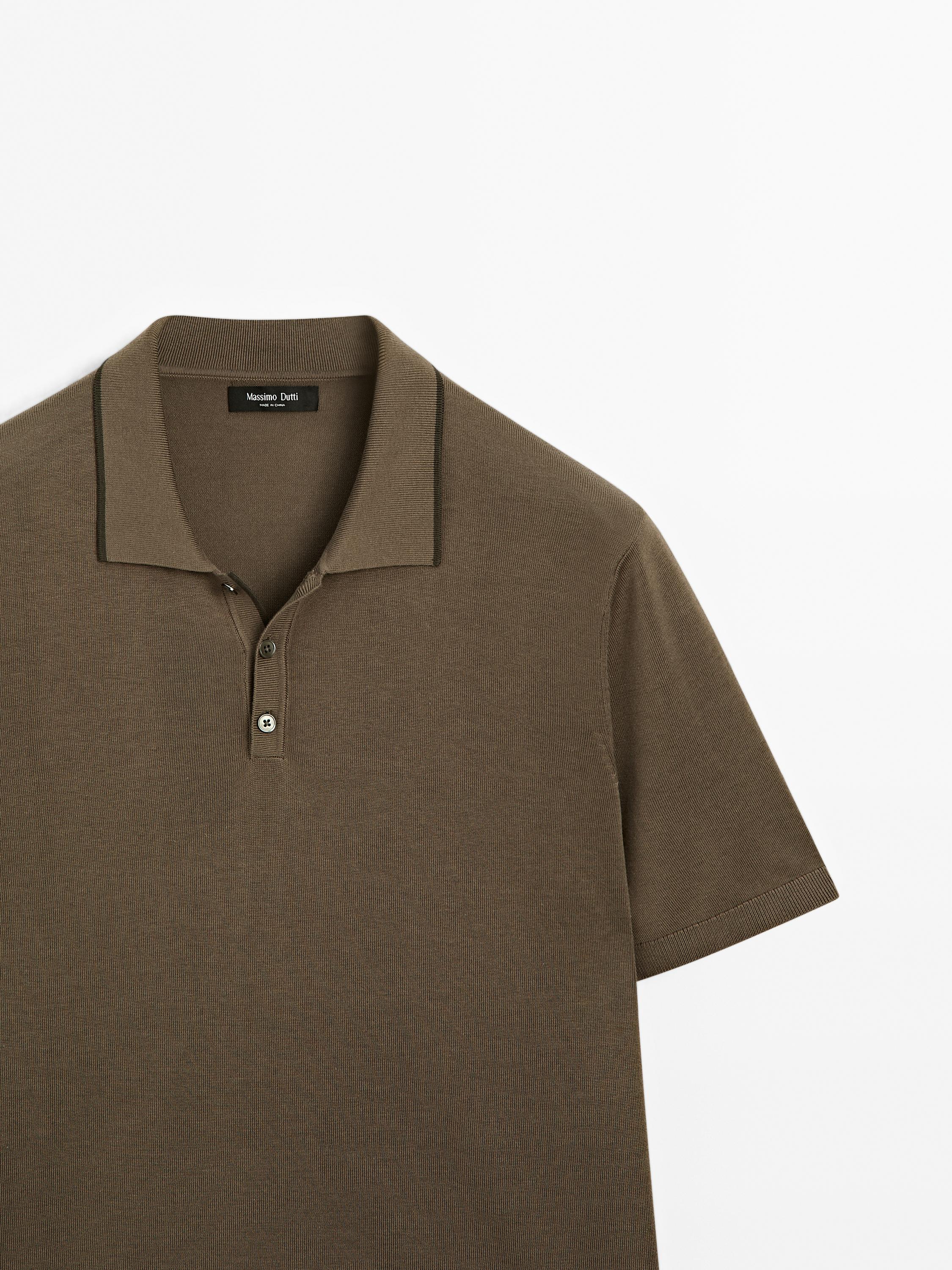 Knit polo shirt with coloured collar detail